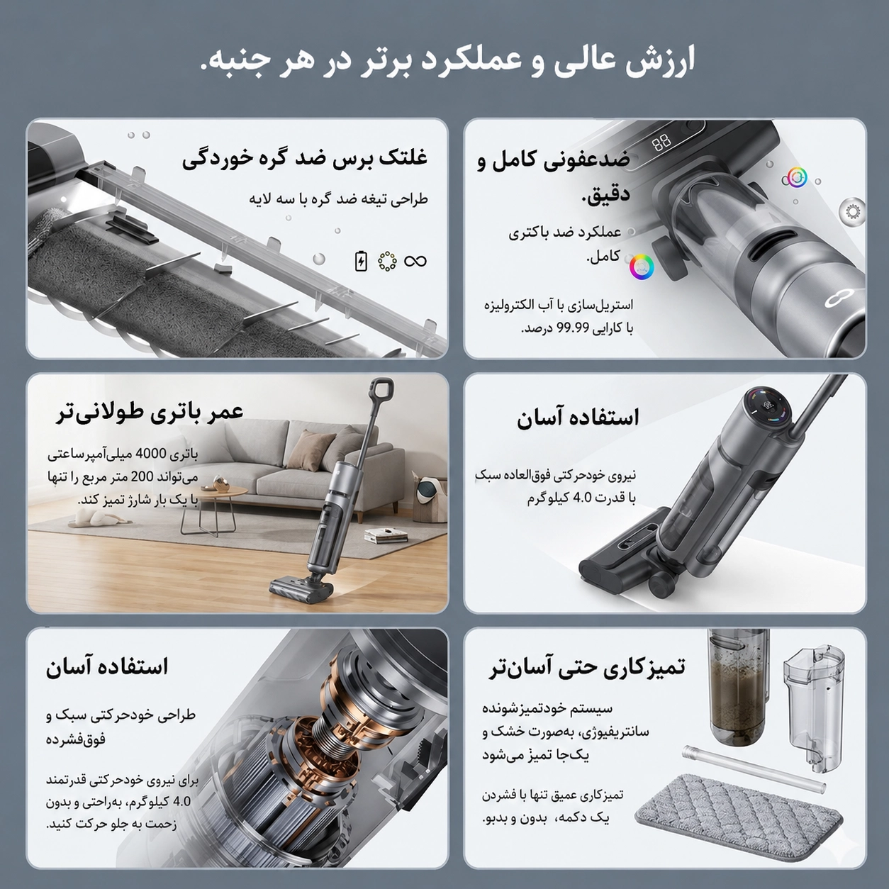 جارو و زمینشوی هوشمند INXNI Z3 Neo | جارو نظافت 3 در 1 6 جارو زمین شوی INXNI Z3 Neo با قابلیت شستشوی خودکار غلتک