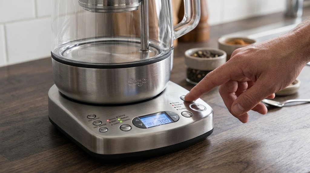 تنظیمات منو و دکمه‌های پنل دیجیتال چای ساز آسانسوری سیج Sage The Tea Maker با دست کاربر